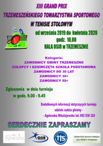 XIV Grand Prix Trzemeszeńskiego Towarzystwa Sportowego w tenisie stołowym Trzemeszno 2022/2023 @ HALA OSIR TRZEMESZNO